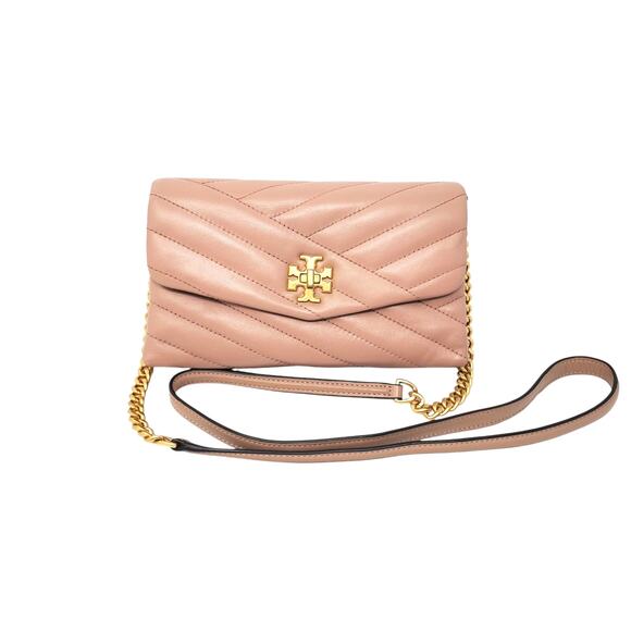 Tory Burch Kira Chevron Chain Wallet Purse Leather Pink Moon Rolled Brass 64086 - Picture 10 of 10